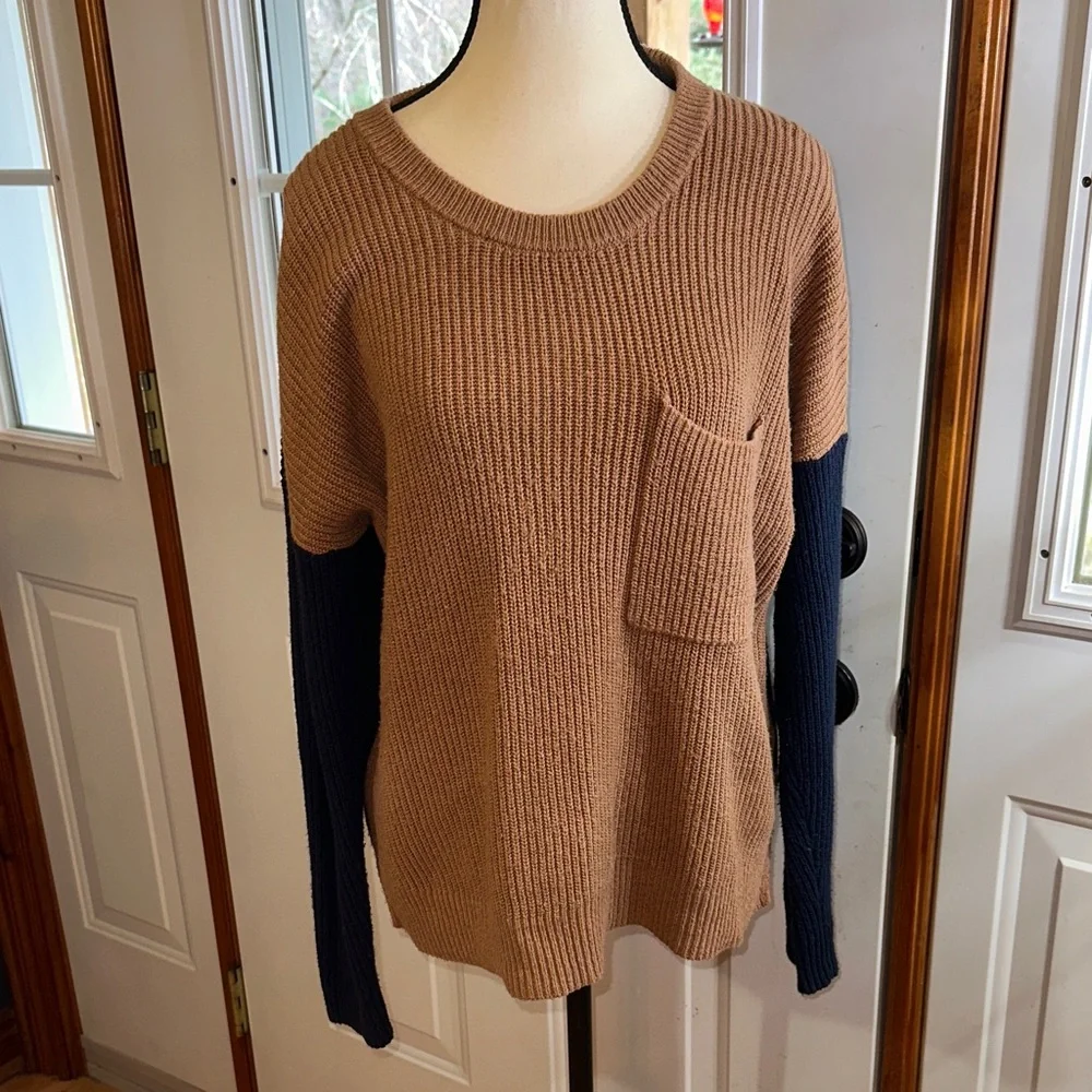 Madewell Brown and Navy Crew Neck Sweater - Picture 1 of 7